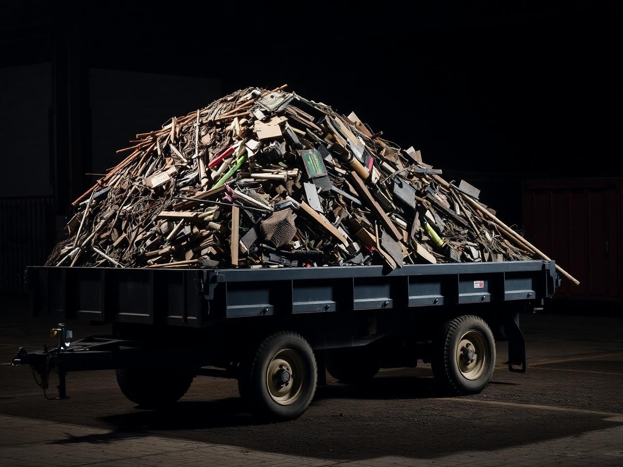 Heavy junk loaded into Run It Hauling dump trailer